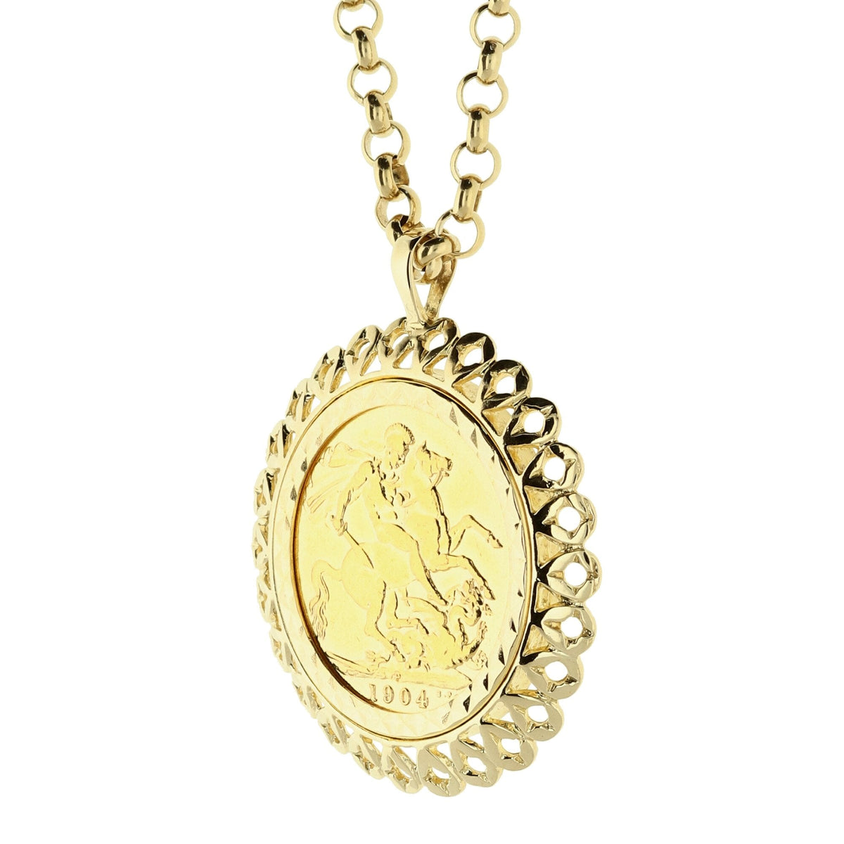 1904 Full Sovereign Pendant and 24 inch Belcher Chain - 25.1g