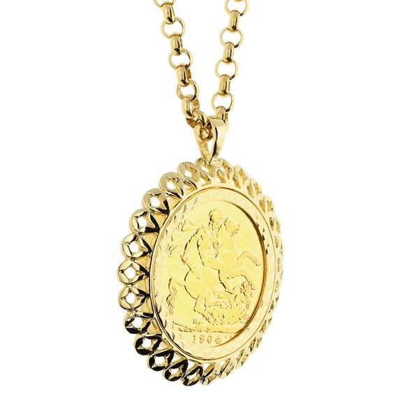 1904 Full Sovereign Pendant and 24 inch Belcher Chain - 25.1g