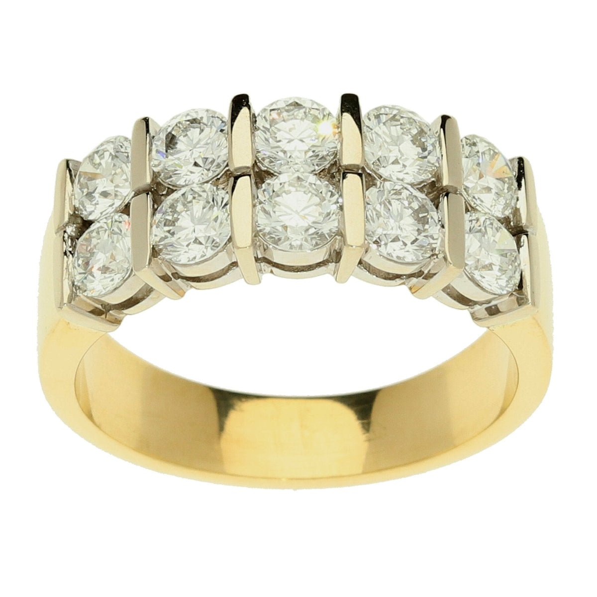 18ct Yellow Gold Two Row Diamond Band Ring - 1.50ct