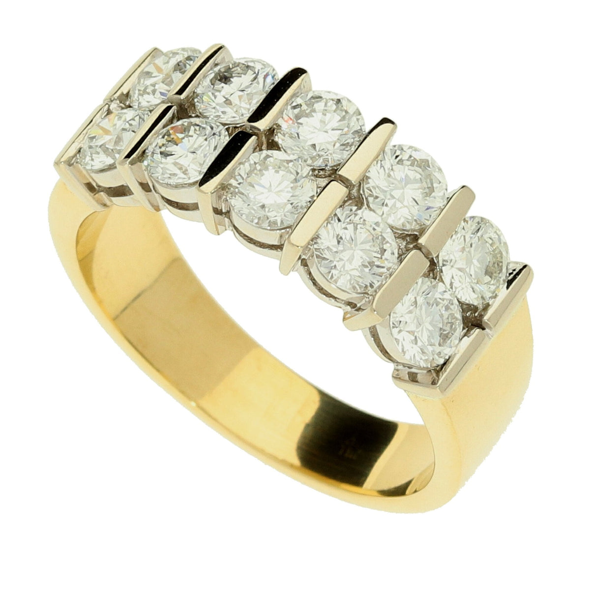 18ct Yellow Gold Two Row Diamond Band Ring - 1.50ct