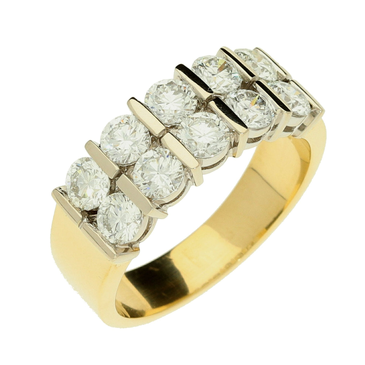 18ct Yellow Gold Two Row Diamond Band Ring - 1.50ct