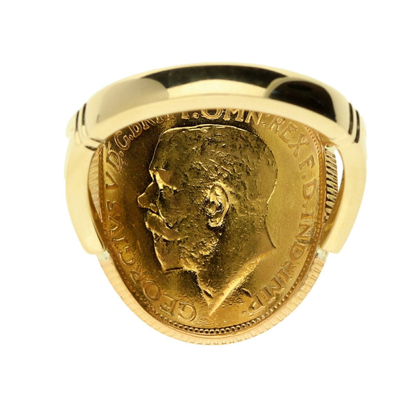 1928 King George V  Bent-Over Full Sovereign Coin Ring - 11g