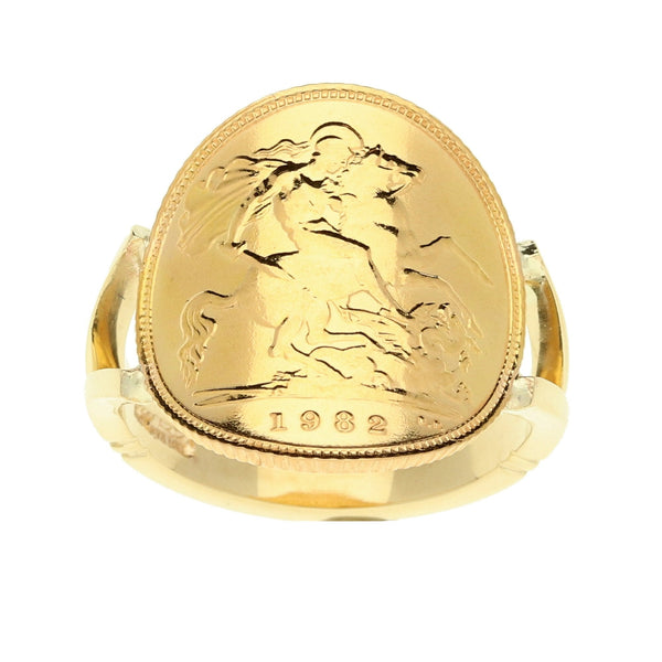 1982 Bent-Over Queen Elizabeth II Half Sovereign Ring 6.4g