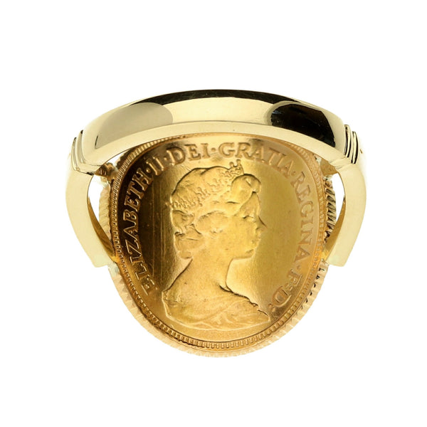 1982 Bent-Over Queen Elizabeth II Half Sovereign Ring 6.4g