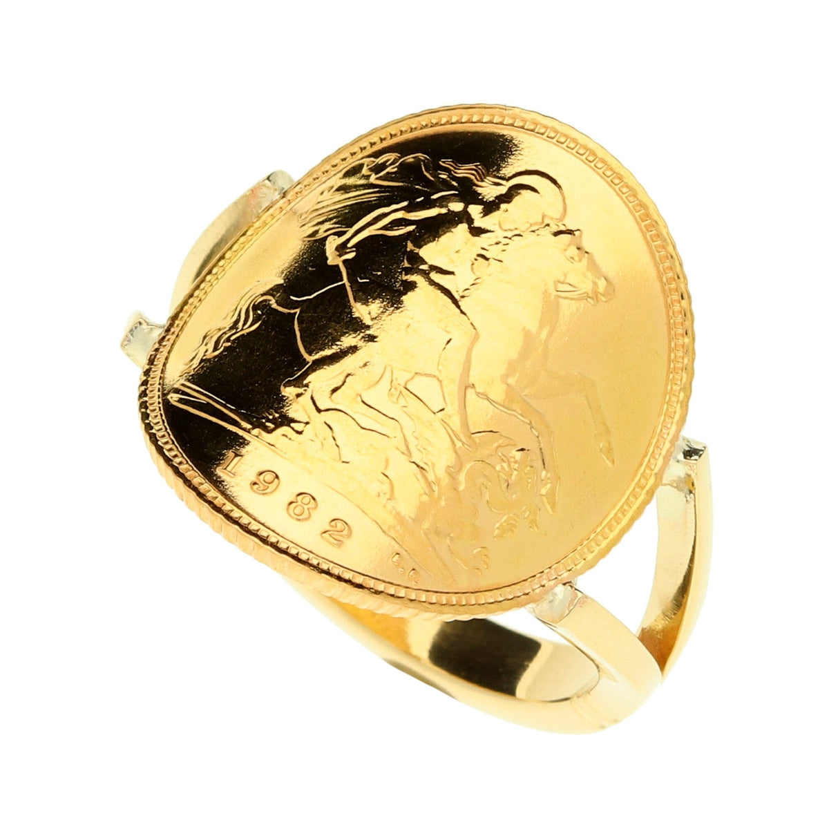 1982 Bent-Over Queen Elizabeth II Half Sovereign Ring 6.4g