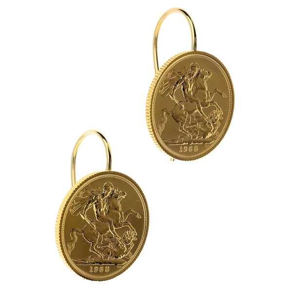 1968 Gold Full Sovereign Earrings - 17.4g
