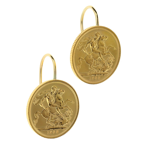 1968 Gold Full Sovereign Earrings - 17.3g