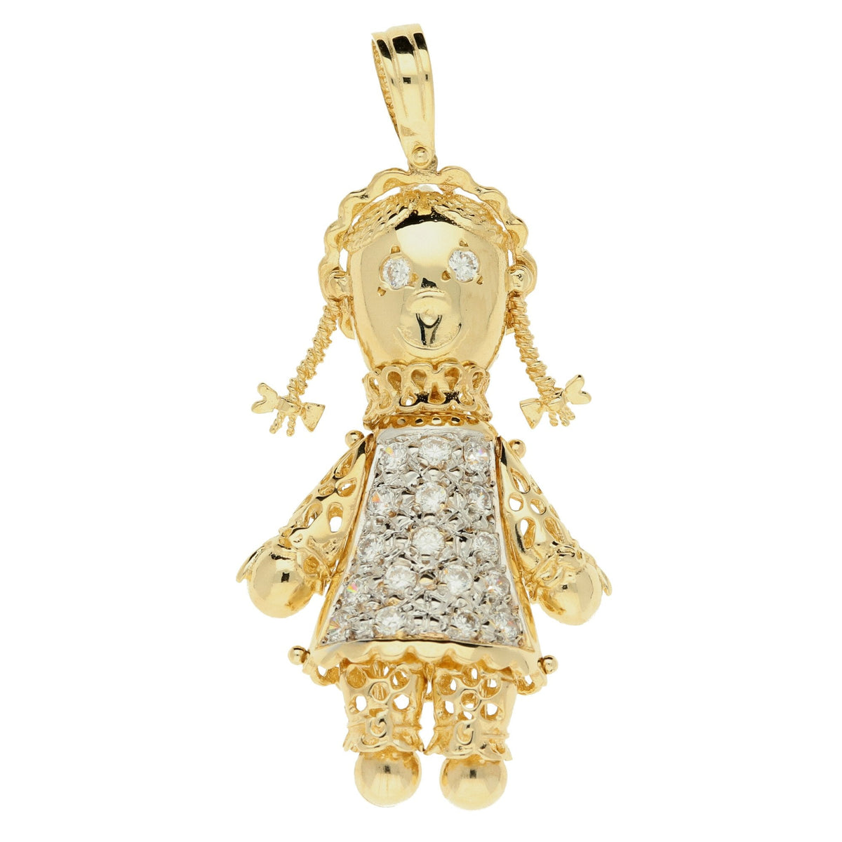 9ct Yellow Gold Cubic Zirconia Doll Pendant - 10.3g