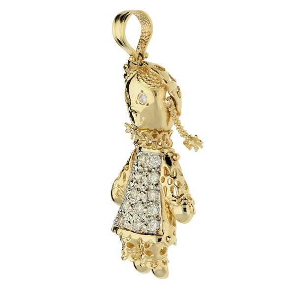 9ct Yellow Gold Cubic Zirconia Doll Pendant - 10.3g