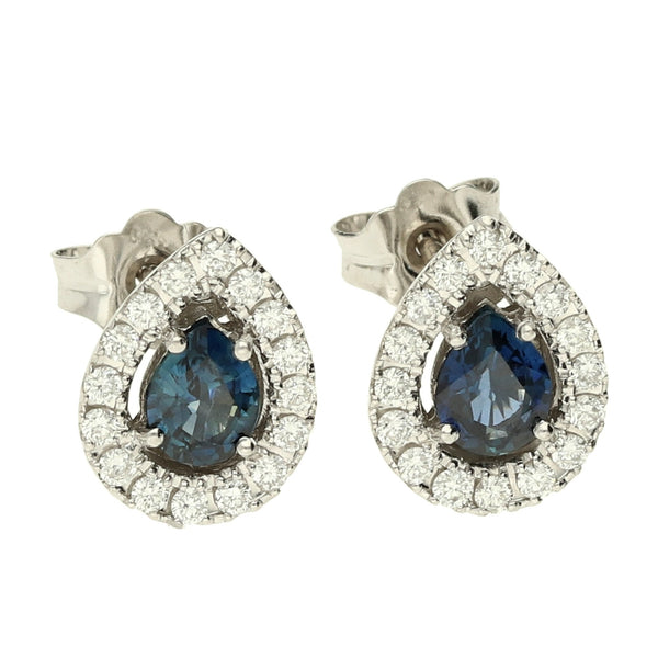 18ct White Gold Sapphire & Diamond Earrings - 2.8g