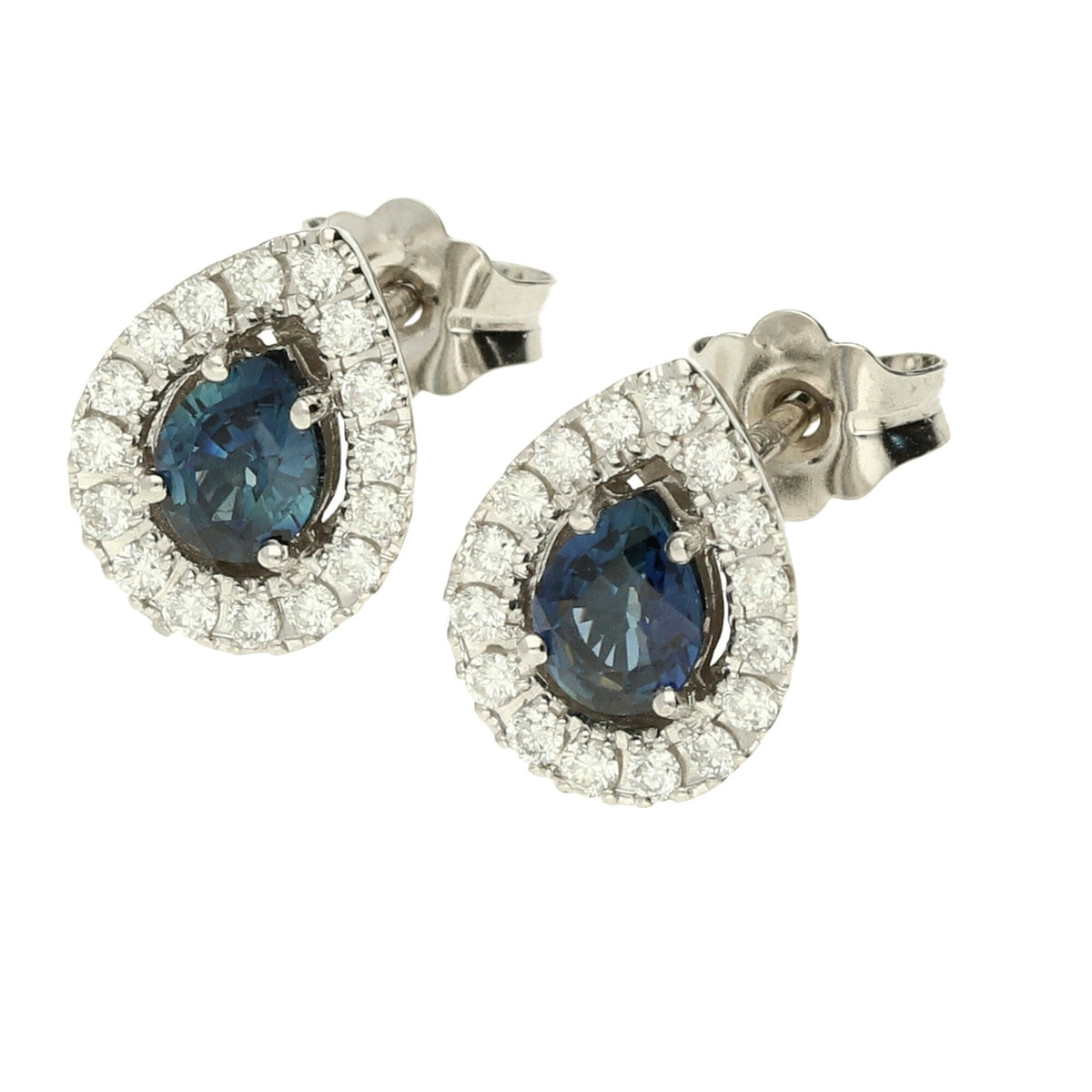 18ct White Gold Sapphire & Diamond Earrings - 2.8g