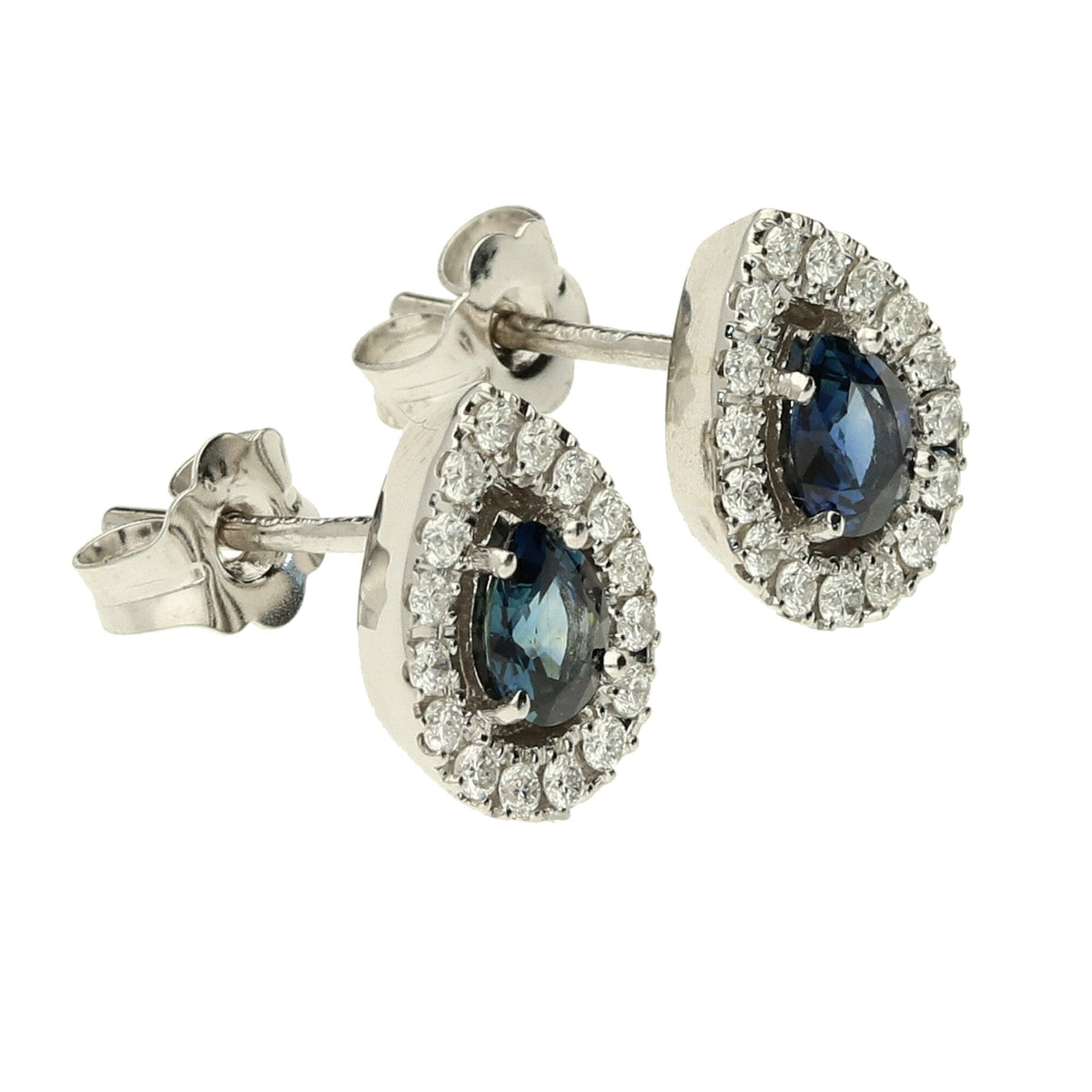 18ct White Gold Sapphire & Diamond Earrings - 2.8g