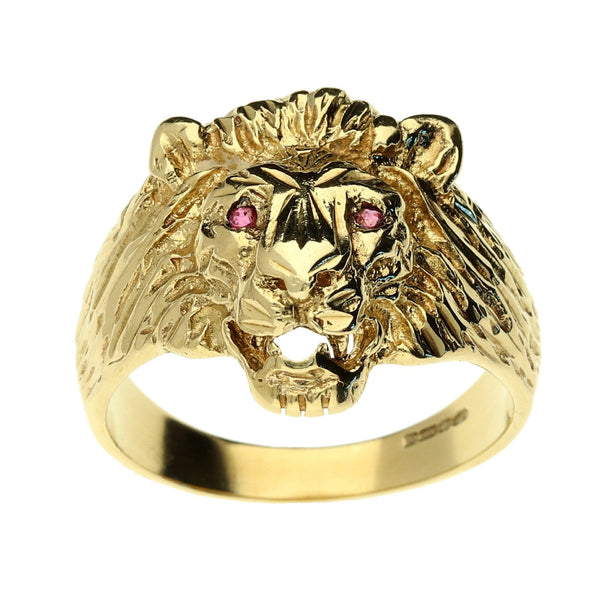 9ct Yellow Gold Lions Head Ring - 8.10g