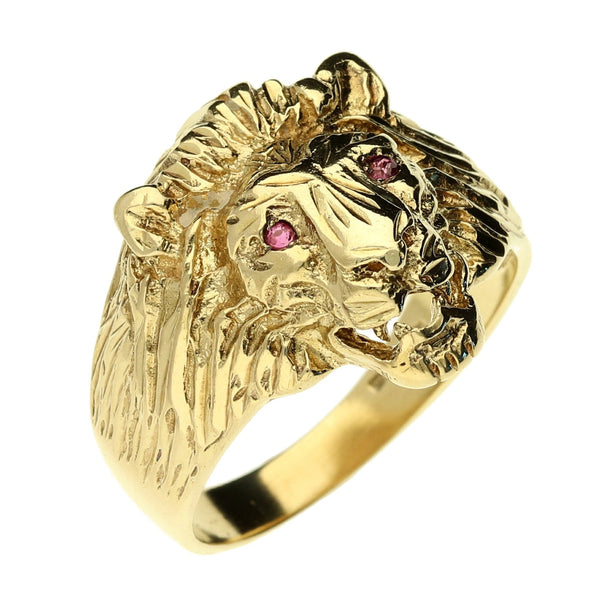 9ct Yellow Gold Lions Head Ring - 8.10g