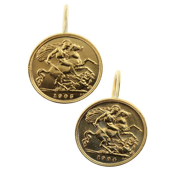 1904/05 Gold Half-Sovereign Earrings - 9.0g