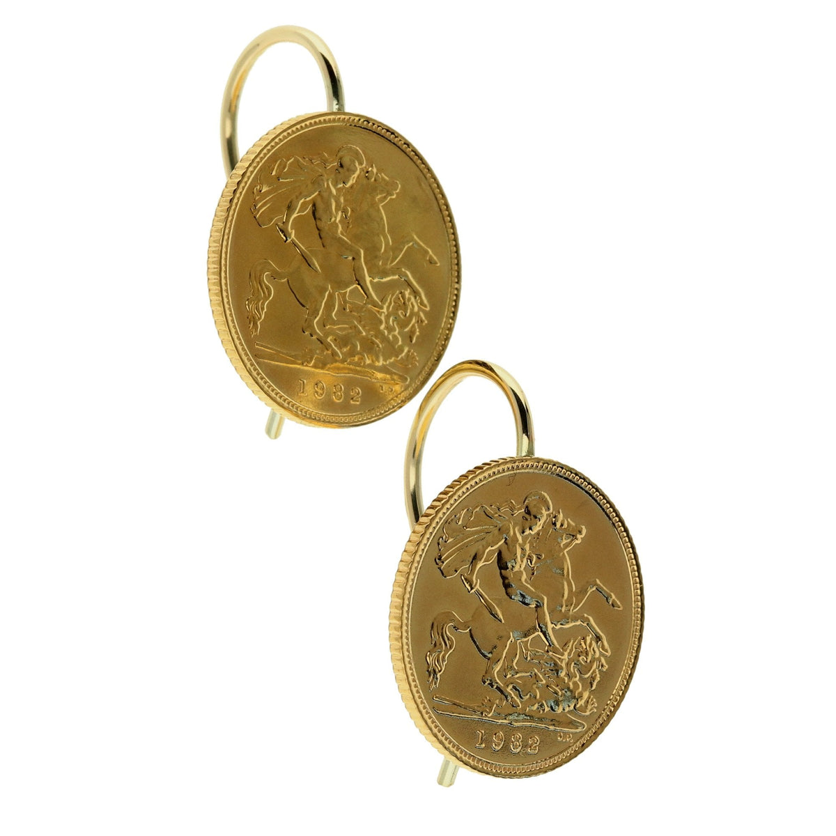 1982 Gold Half Sovereign Earrings - 9.2g