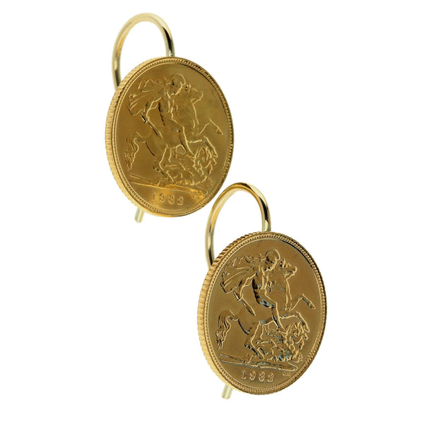 1982 Gold Half Sovereign Earrings - 9.2g