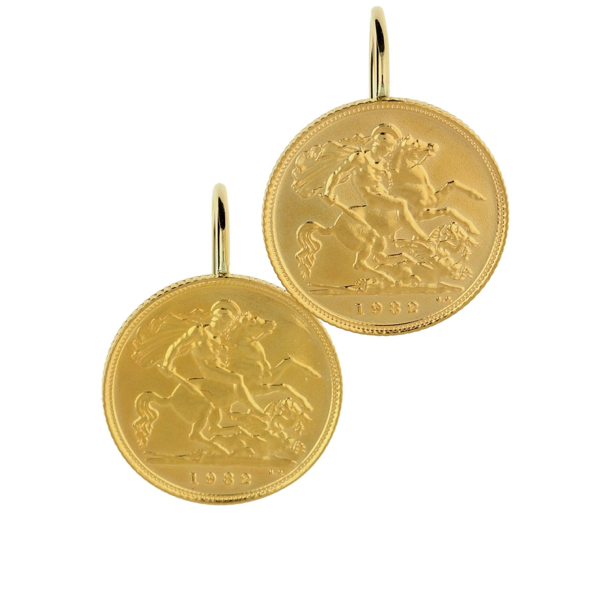 1982 Gold Half Sovereign Earrings - 9.2g
