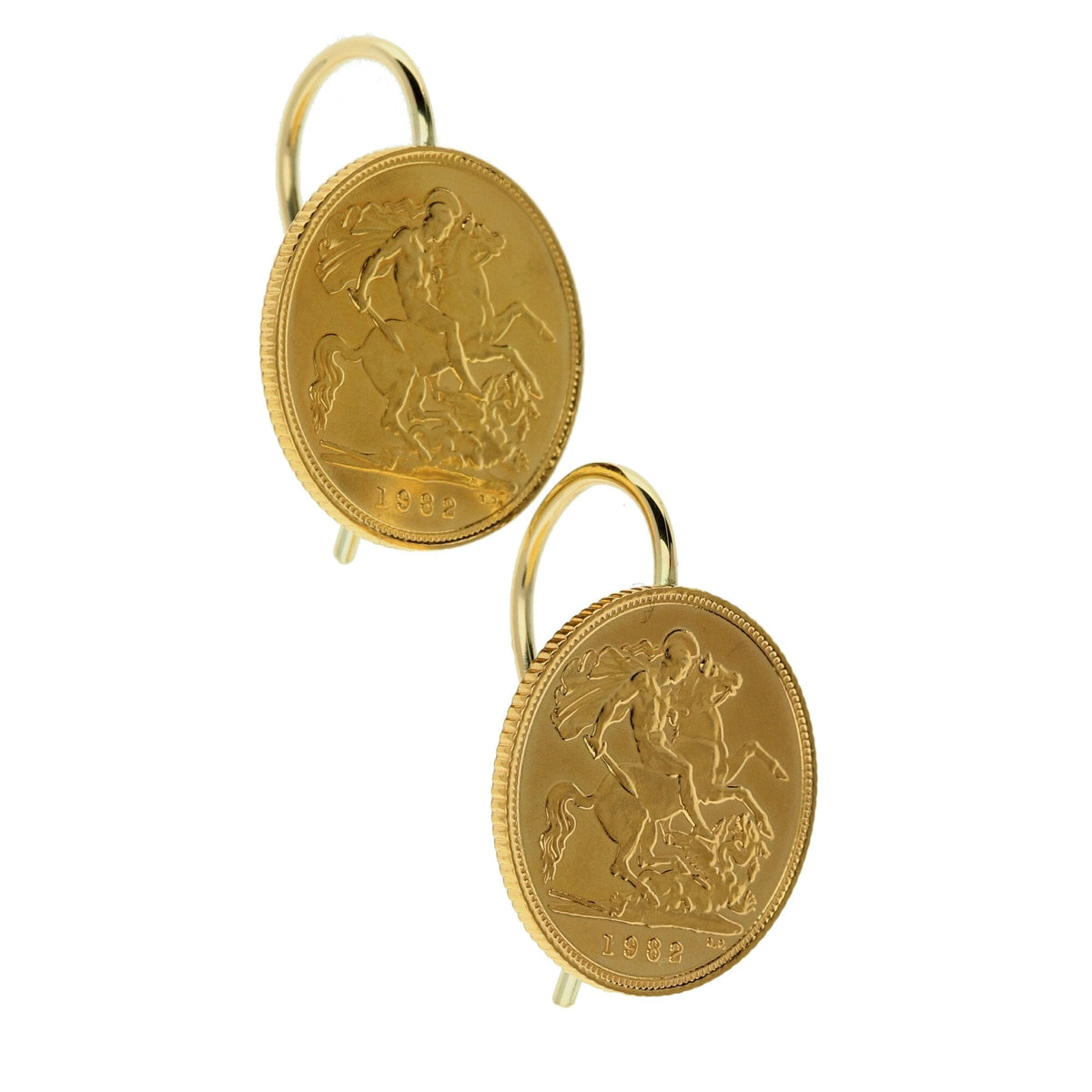 1982 Gold Half Sovereign Earrings - 9.2g