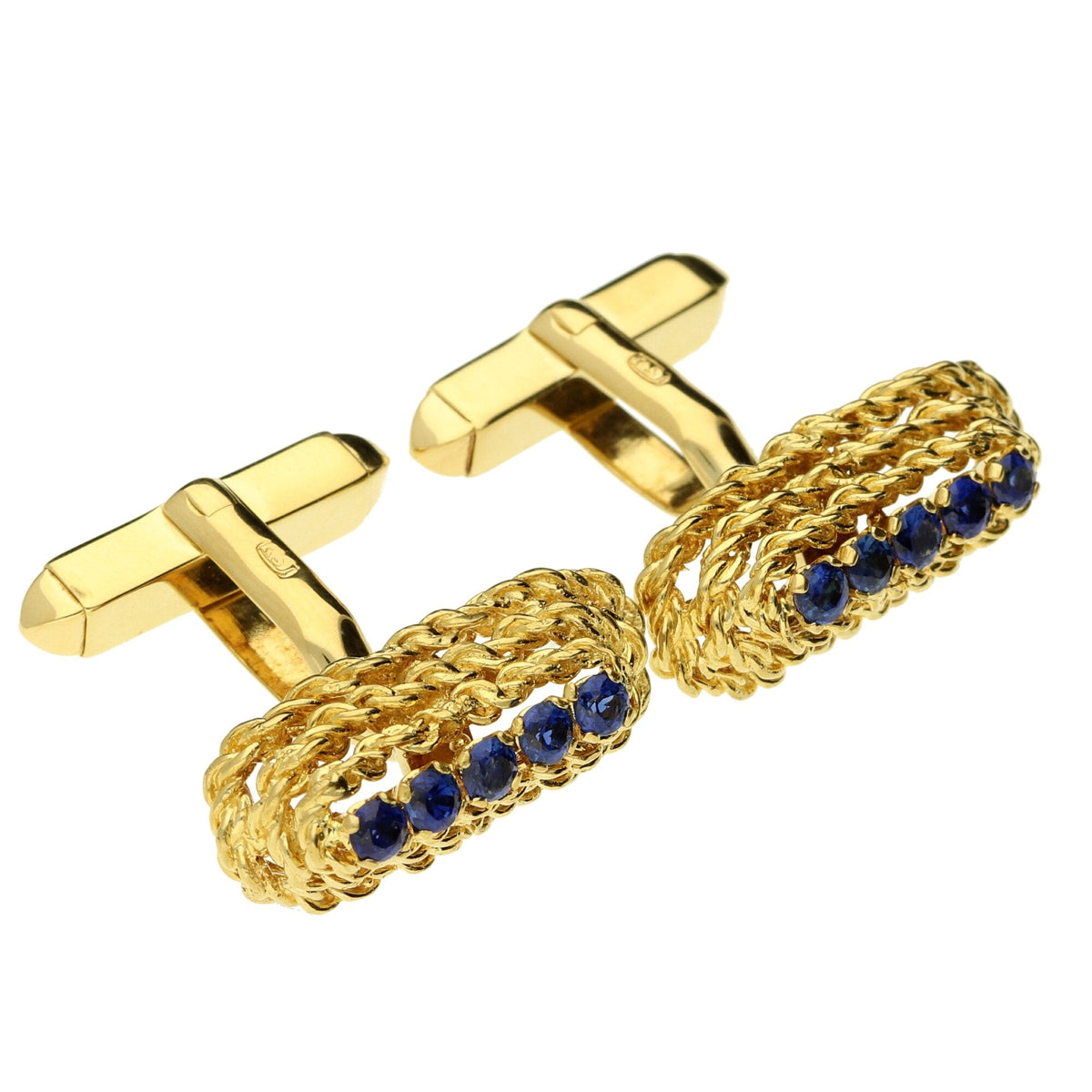 18ct Yellow Gold Blue Stone Cufflinks - 13.8g
