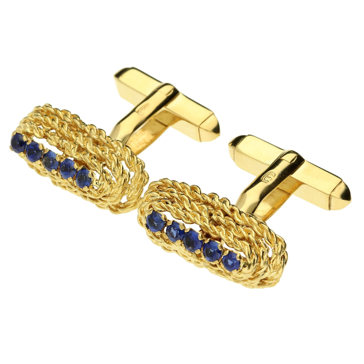 18ct Yellow Gold Blue Stone Cufflinks - 13.8g