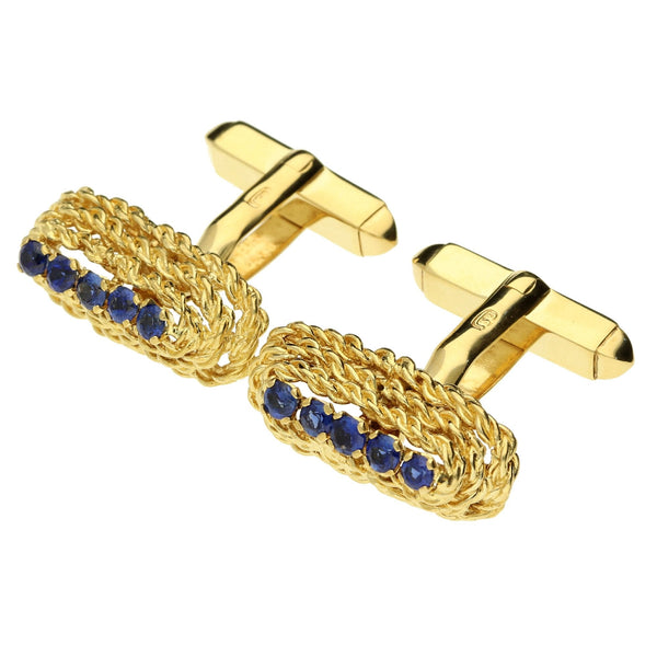 18ct Yellow Gold Blue Stone Cufflinks - 13.8g