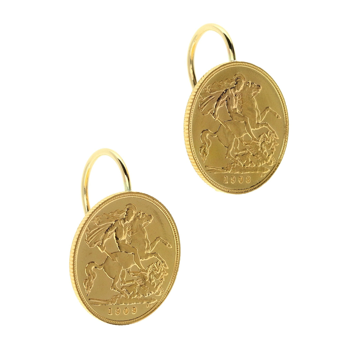 1909 Gold Half-Sovereign Earrings - 9.10g