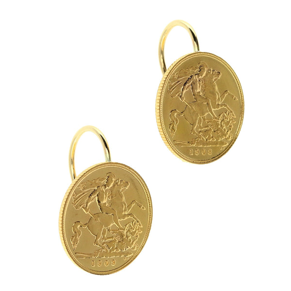 1909 Gold Half-Sovereign Earrings - 9.10g