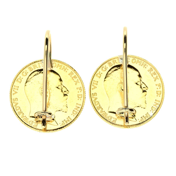 1909 Gold Half-Sovereign Earrings - 9.10g