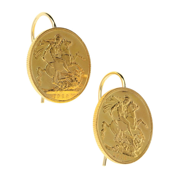 1928 Gold Full Sovereign Earrings - 17.1g