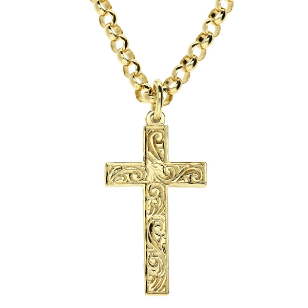 9ct Yellow Gold Cross & Chain - 28.8g