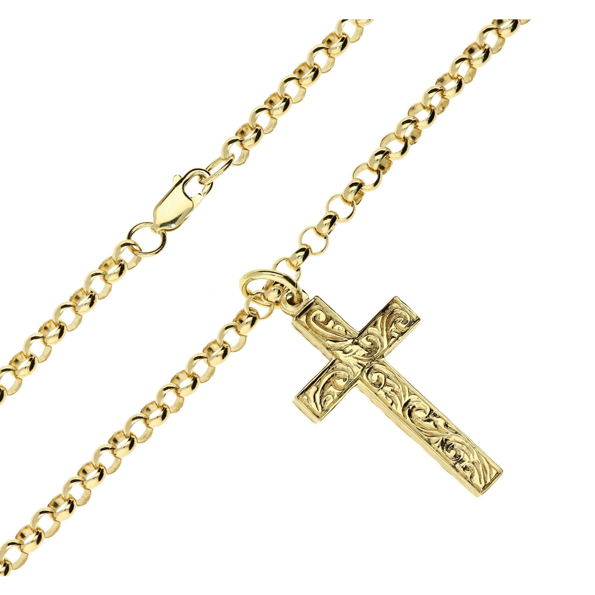 9ct Yellow Gold Cross & Chain - 28.8g