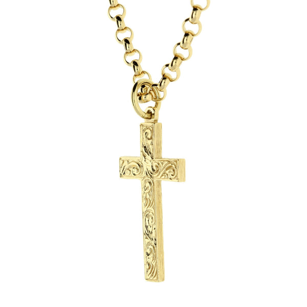 9ct Yellow Gold Cross & Chain - 28.8g