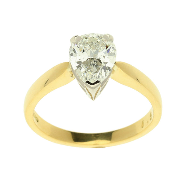 18ct Yellow Gold Pear Cut Diamond Engagement Ring - 1.52ct