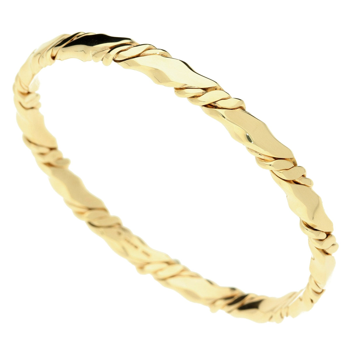 9ct Yellow Gold Twist Style Bangle - 26.4g