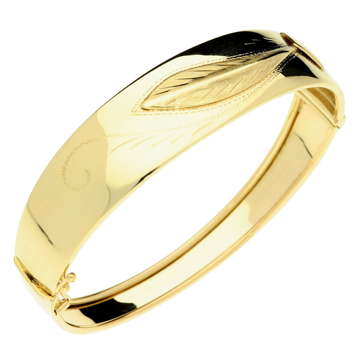 9ct Yellow Gold Feather Pattern Bangle - 15.3g