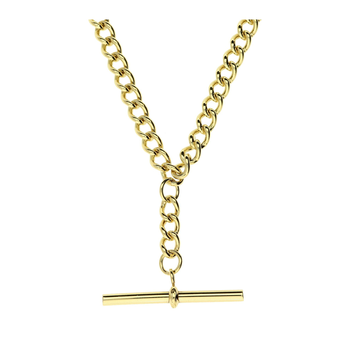Gold Albert T-bar Pendant & Chain - 27.1g