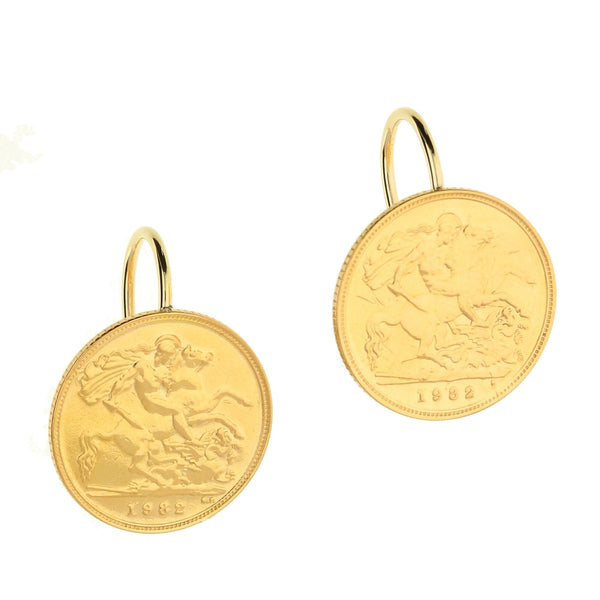 1982 Gold Half-Sovereign Earrings - 8.9g