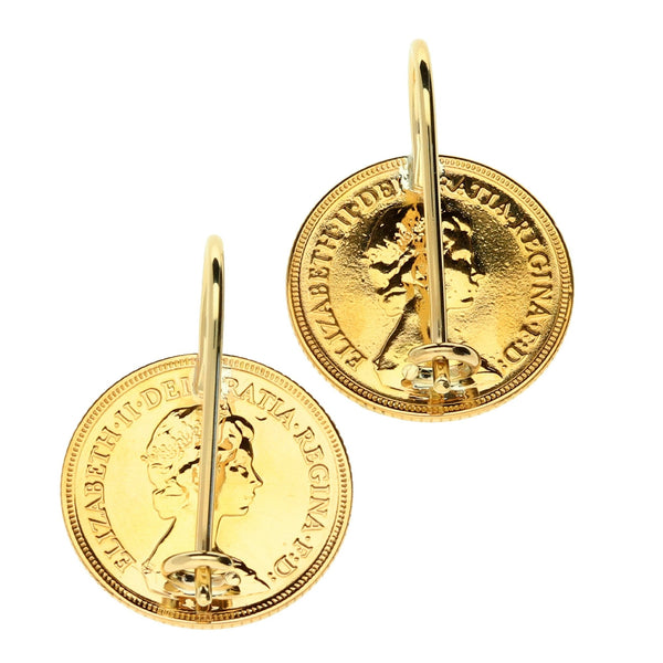 1982 Gold Half-Sovereign Earrings - 8.9g