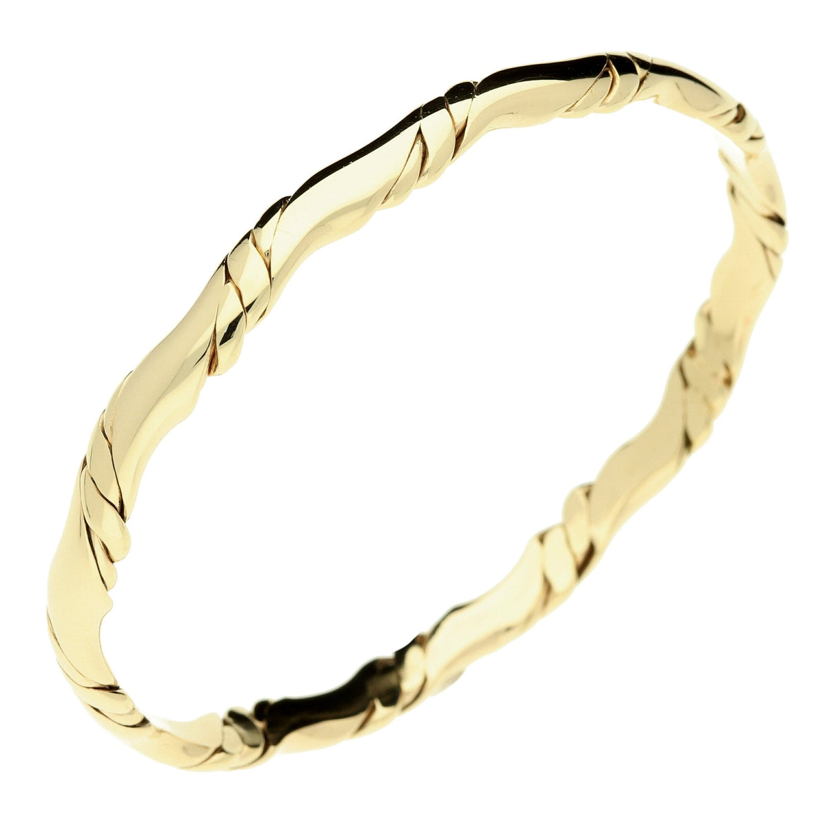 9ct Yellow Gold Twist Style Bangle - 21.7g