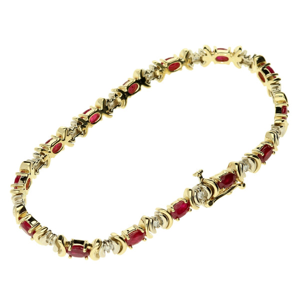 14ct Gold Diamond & Ruby Bracelet
