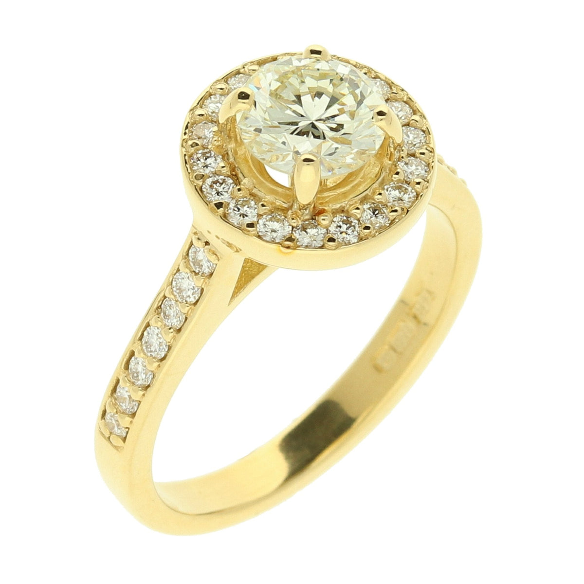 18ct Yellow Gold Diamond Halo Engagement Ring - 1.46ct