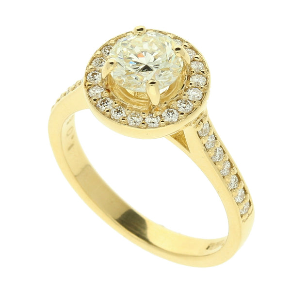 18ct Yellow Gold Diamond Halo Engagement Ring - 1.46ct