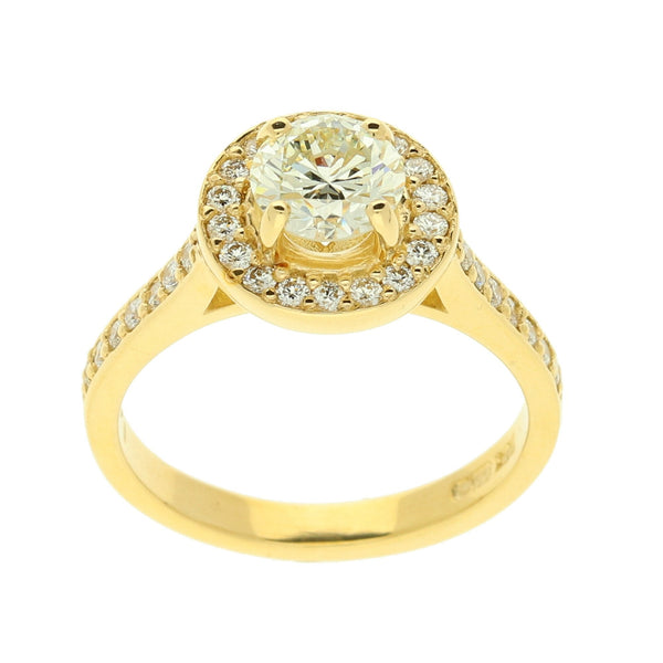18ct Yellow Gold Diamond Halo Engagement Ring - 1.46ct