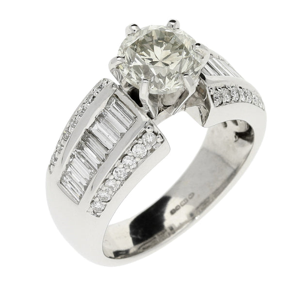 18ct White Gold Engagement Ring With Diamond Shoulders - 2.81ct