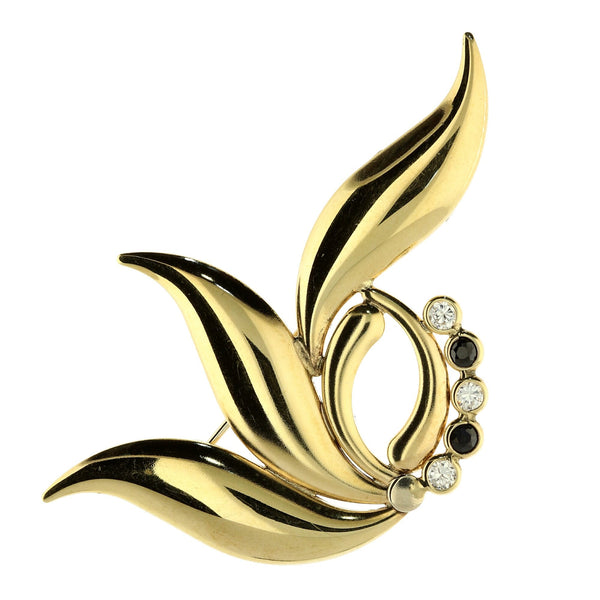 9ct Gold Sapphire & Cubic Zirconia Brooch - 5.2g
