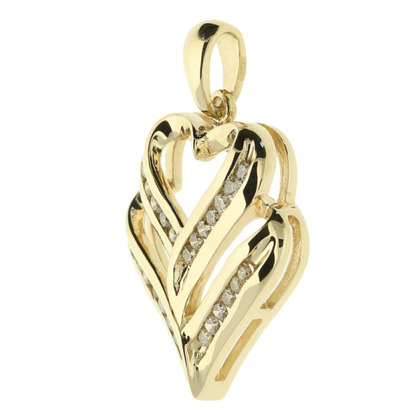 9ct Yellow Gold Diamond Heart Pendant - 2.6g