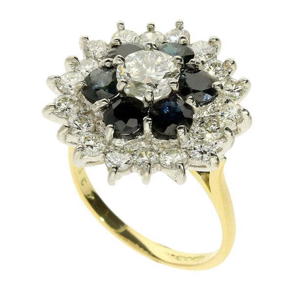 18ct Sapphire and Diamond Cluster Ring - 2.18ct Diamond