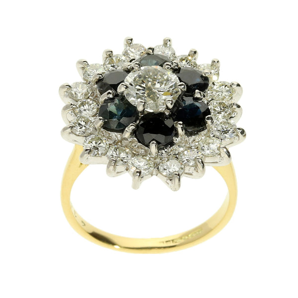 18ct Sapphire and Diamond Cluster Ring - 2.18ct Diamond