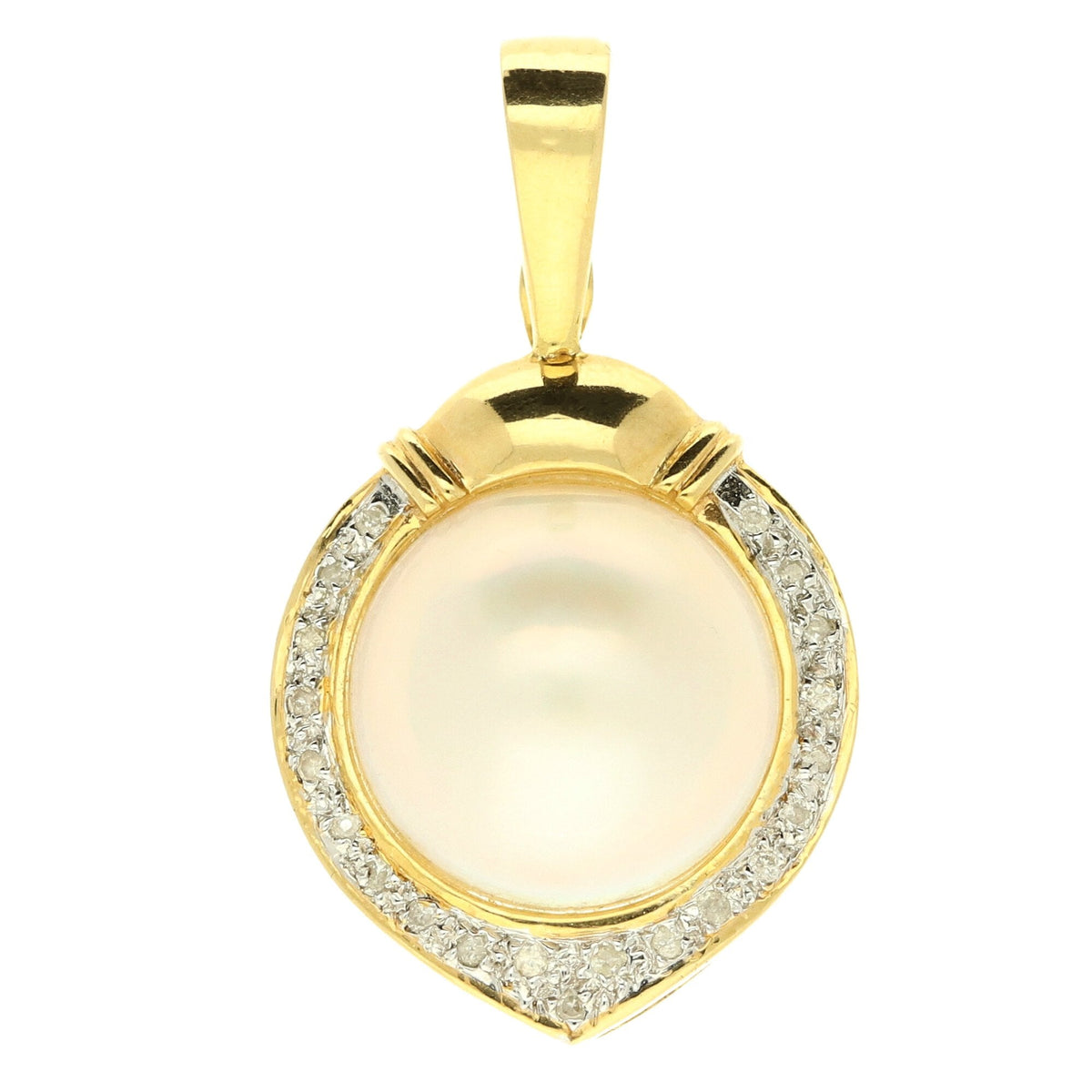 14ct Yellow Gold Pearl & Diamond Pendant - 6.10g